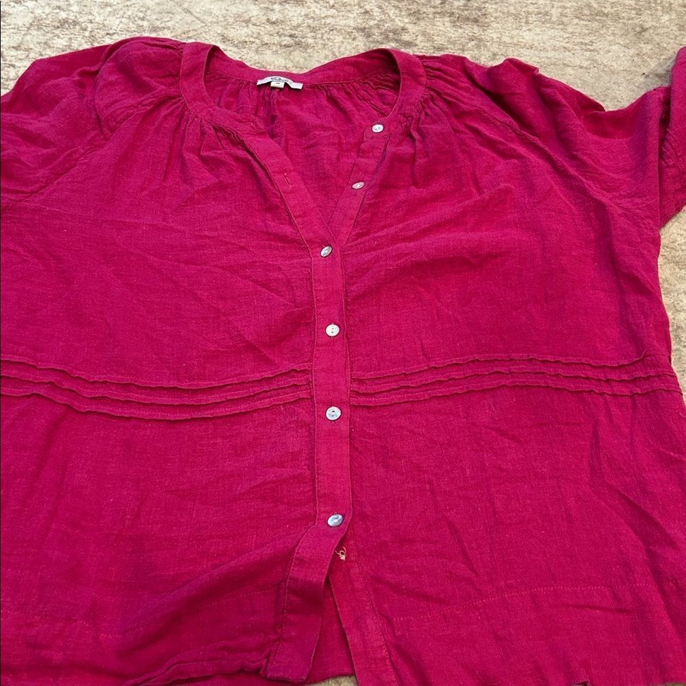 Rails Frances Linen Blend Button-U p Women's Pink Button-Up Top Medium - Picture 7 of 7
